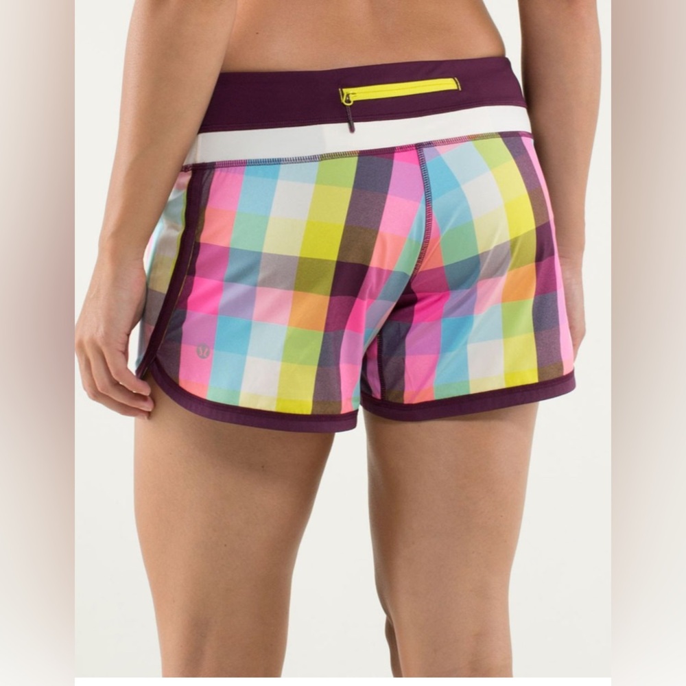 Lululemon Groovy Run Short, 4.5" Inseam, 12, Sea Check Plaid, VEUC
